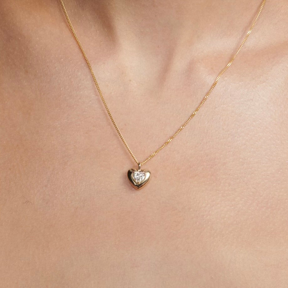 Diamond Puffed Heart Pendant | 0.54ct Heart Lab-Grown Diamond Necklace