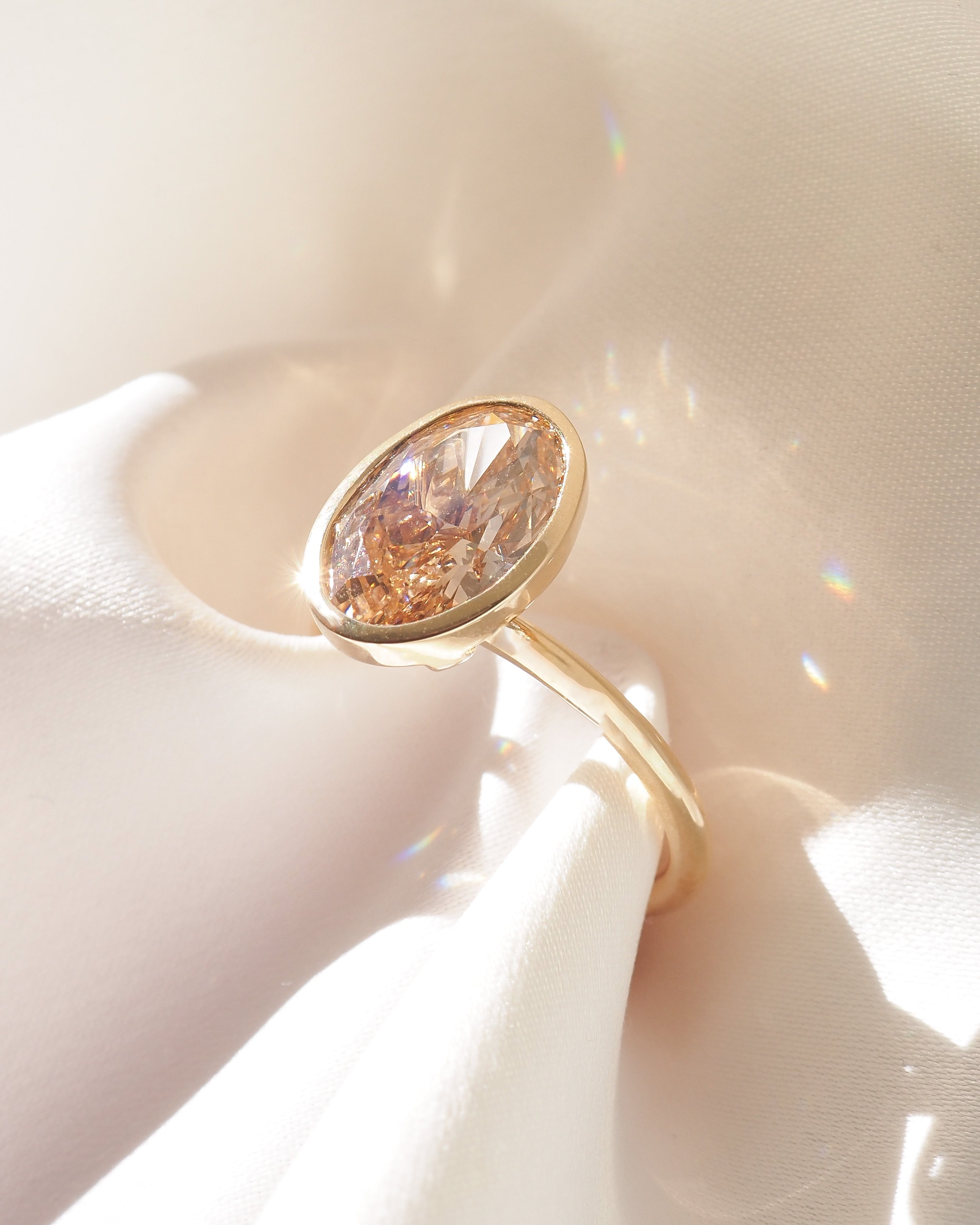 Champagne Vyla | 3.3ct Oval Bezel Solitaire Lab-Grown Diamond Engagement Ring