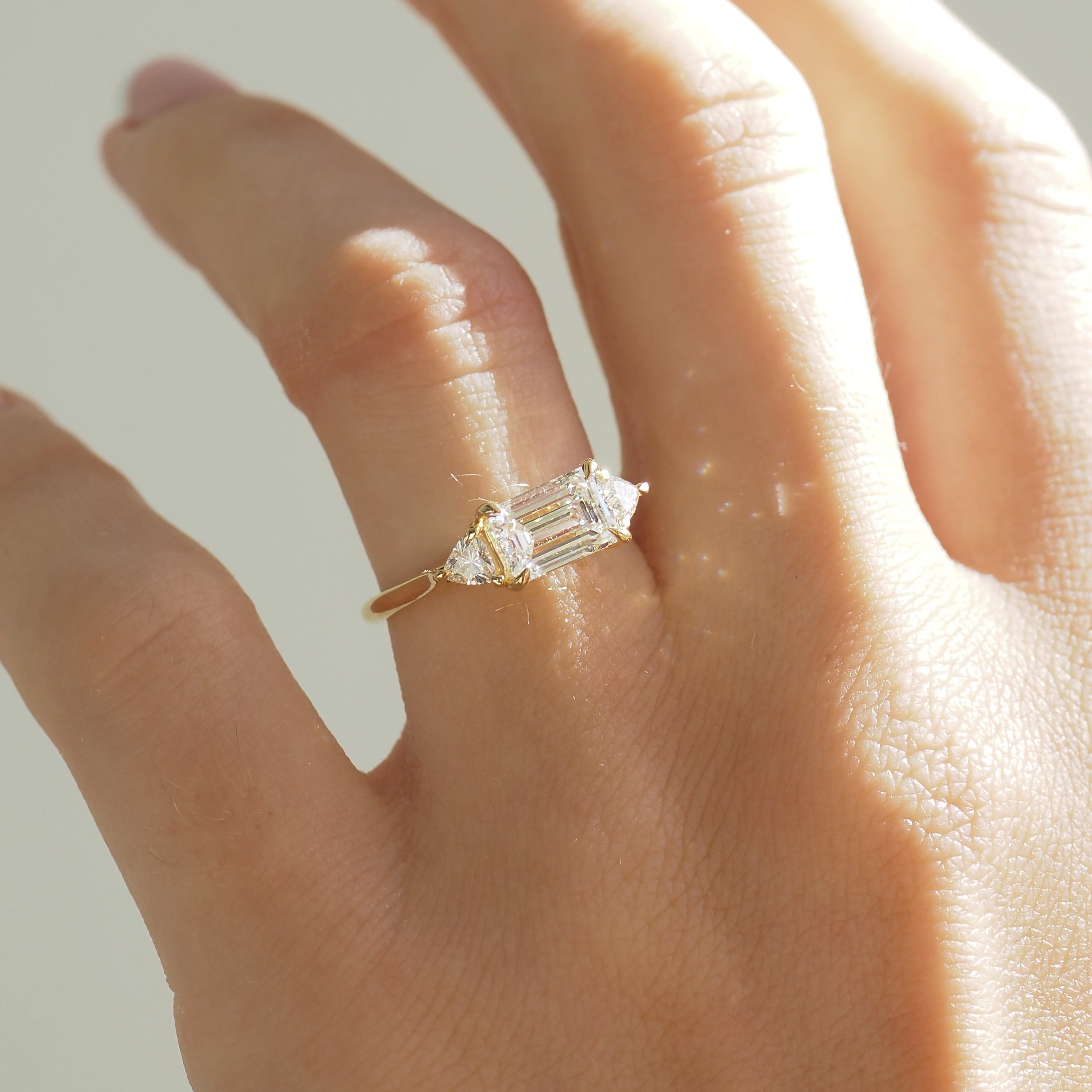 Isla | 1.8ct Emerald & Trillion Trilogy Lab-Grown Diamond Engagement Ring