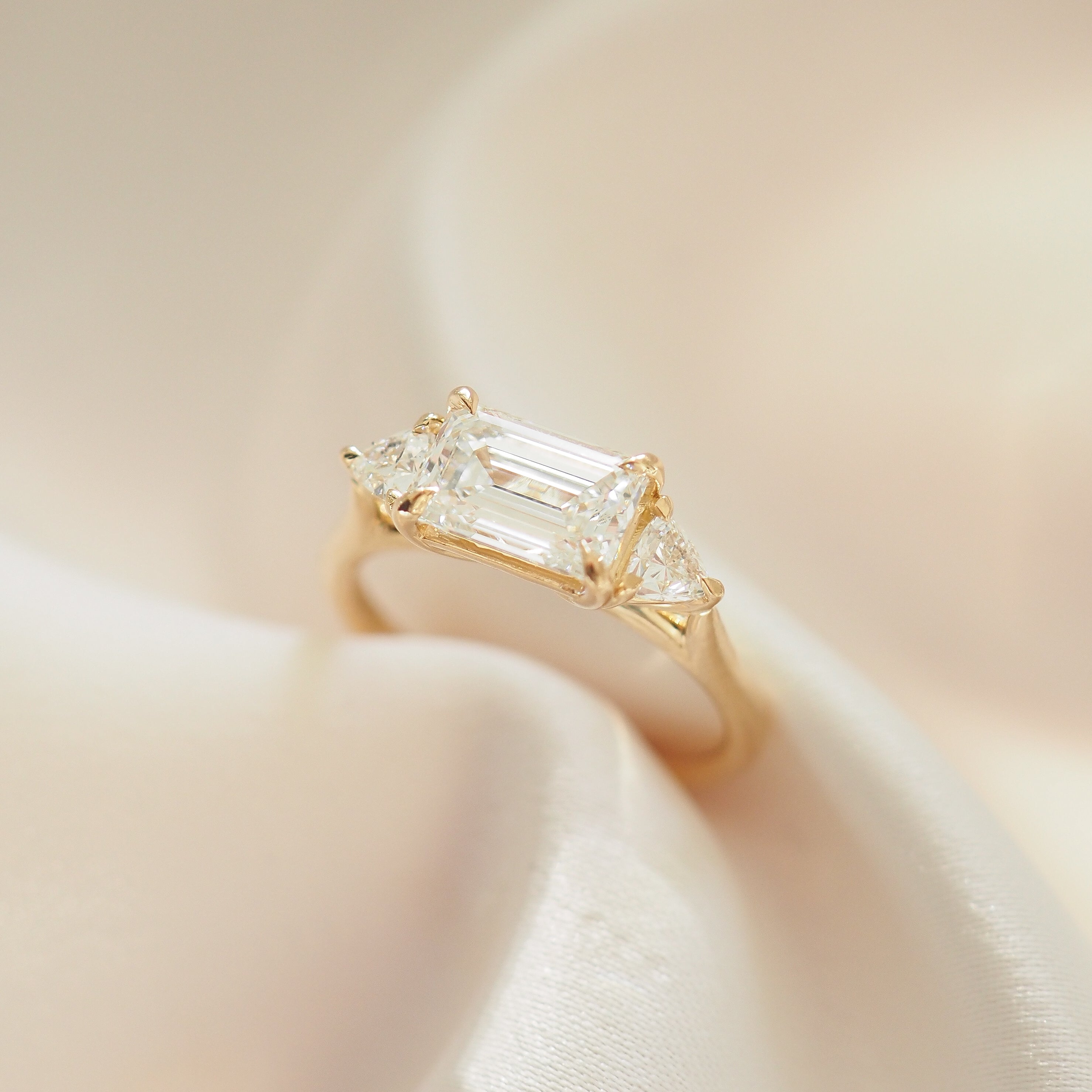 Isla | 1.8ct Emerald & Trillion Trilogy Lab-Grown Diamond Engagement Ring