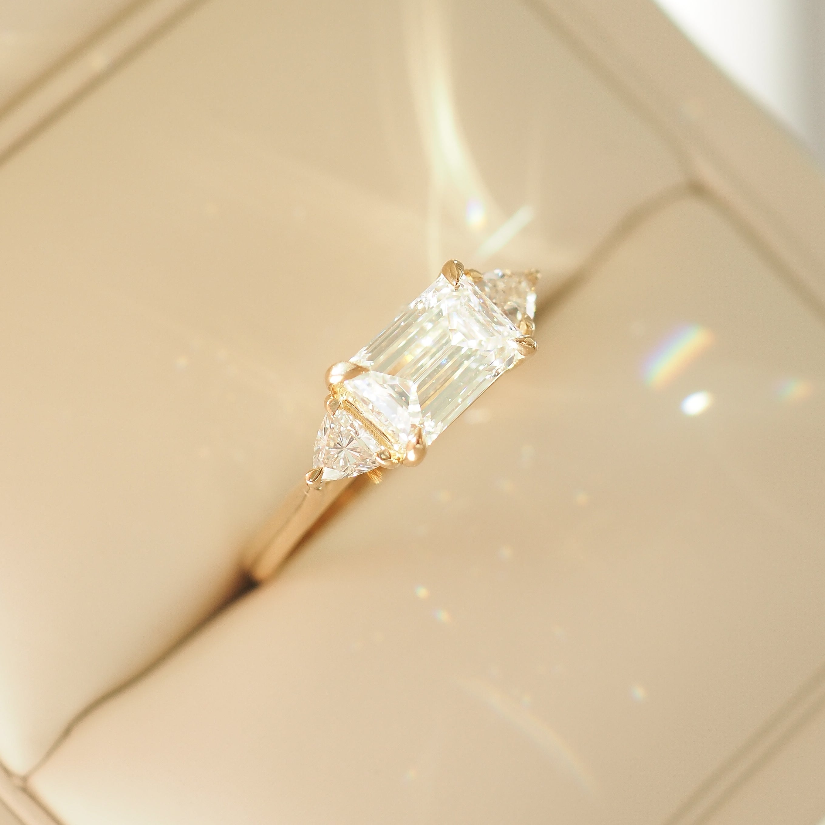 Isla | 1.8ct Emerald & Trillion Trilogy Lab-Grown Diamond Engagement Ring