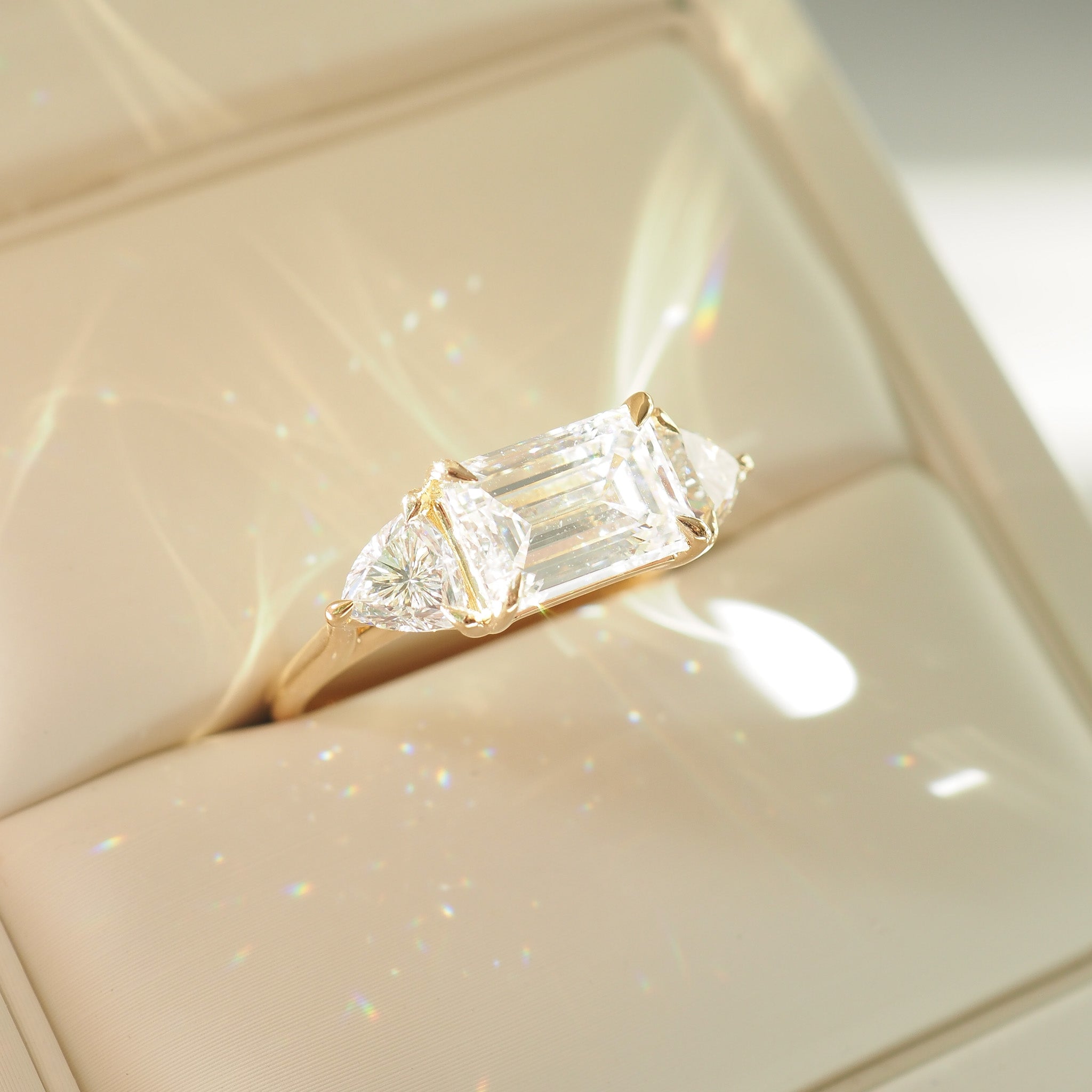 Isla | 3ct Emerald & Trillion Trilogy Lab-Grown Diamond Engagement Ring