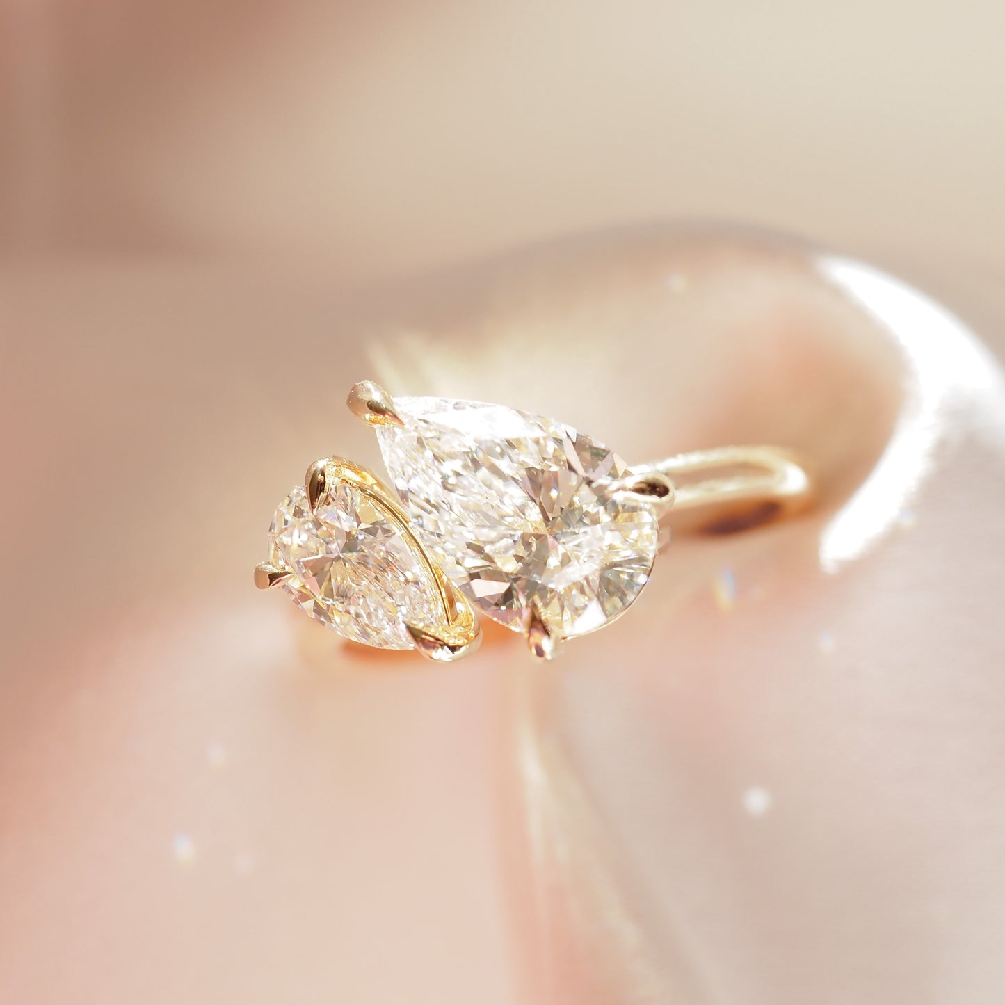 Duet Pear Ring on pink material