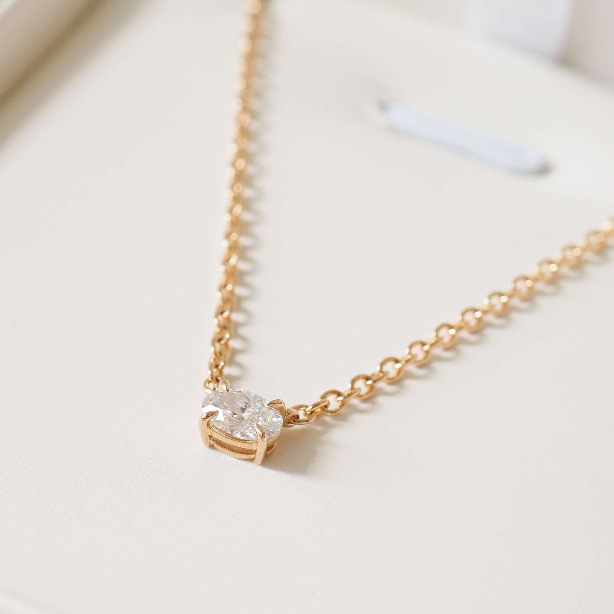 Fixed Oval Diamond Necklace | 0.25ct East-West Oval Lab-Grown Diamond