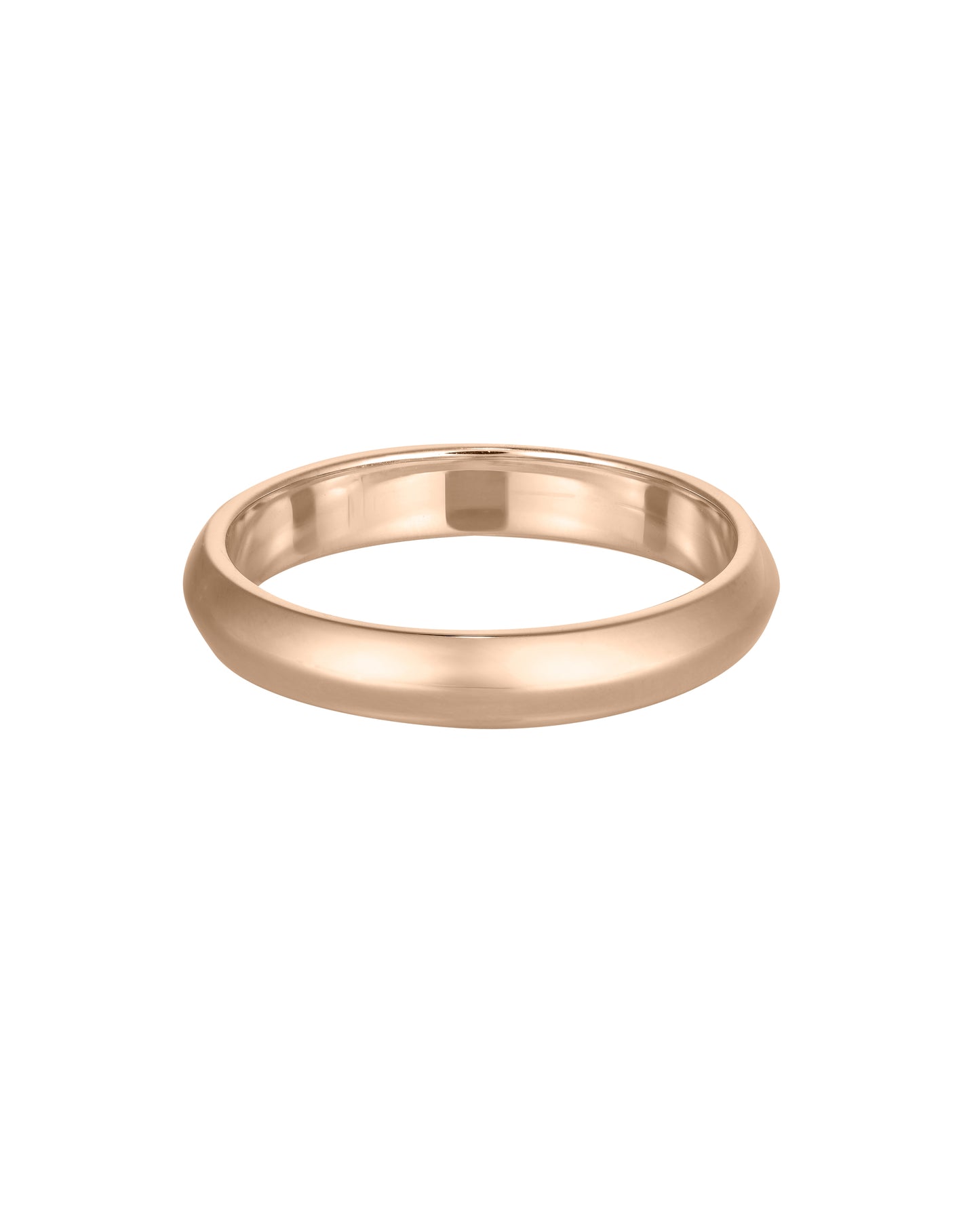 Simple gold wedding band against a white background, showcasing a polished, minimalist design perfect for luxury jewellery collections.