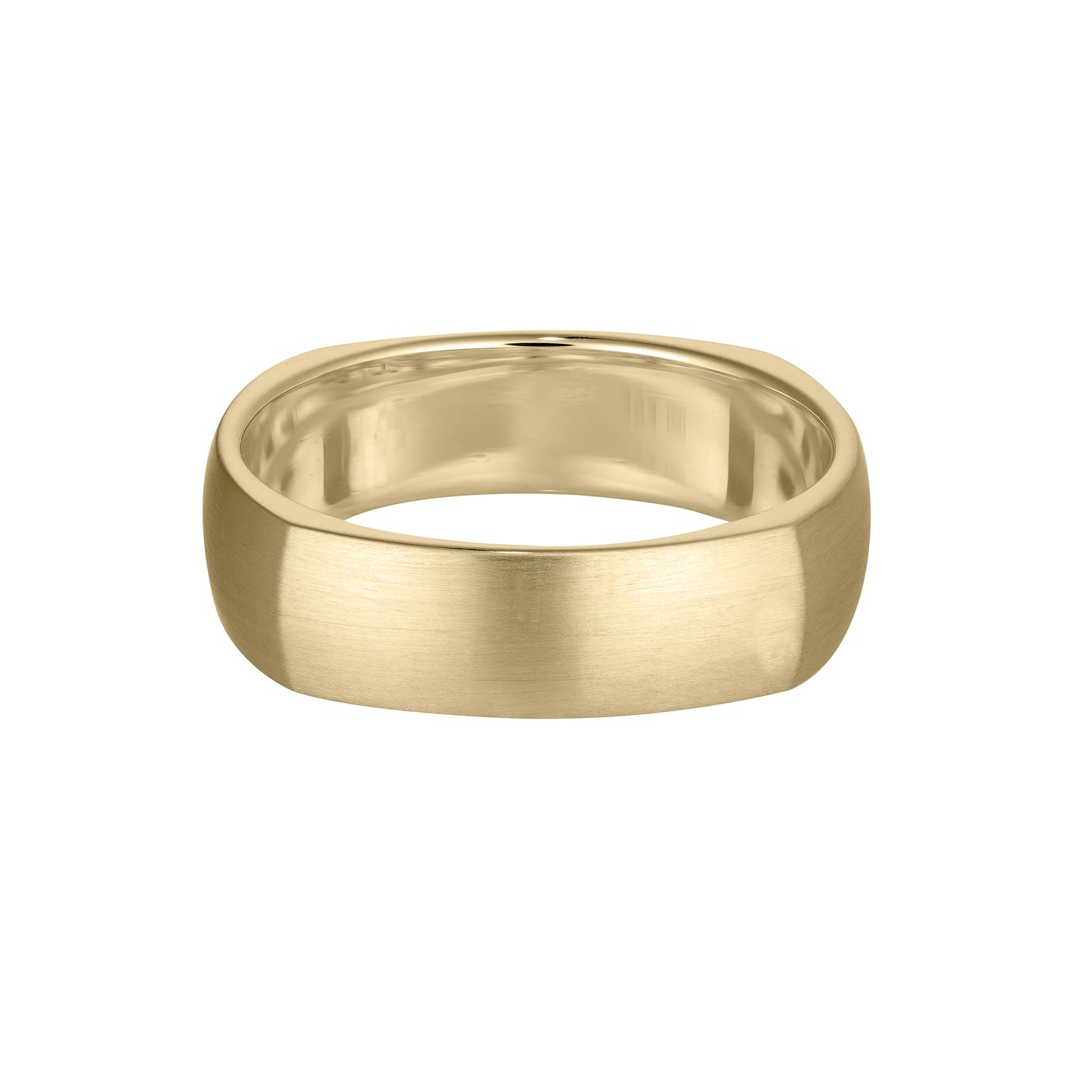 Gold band ring with a smooth satin finish, featuring a contemporary rounded design. A luxurious piece of fine jewellery suitable for any occasion.