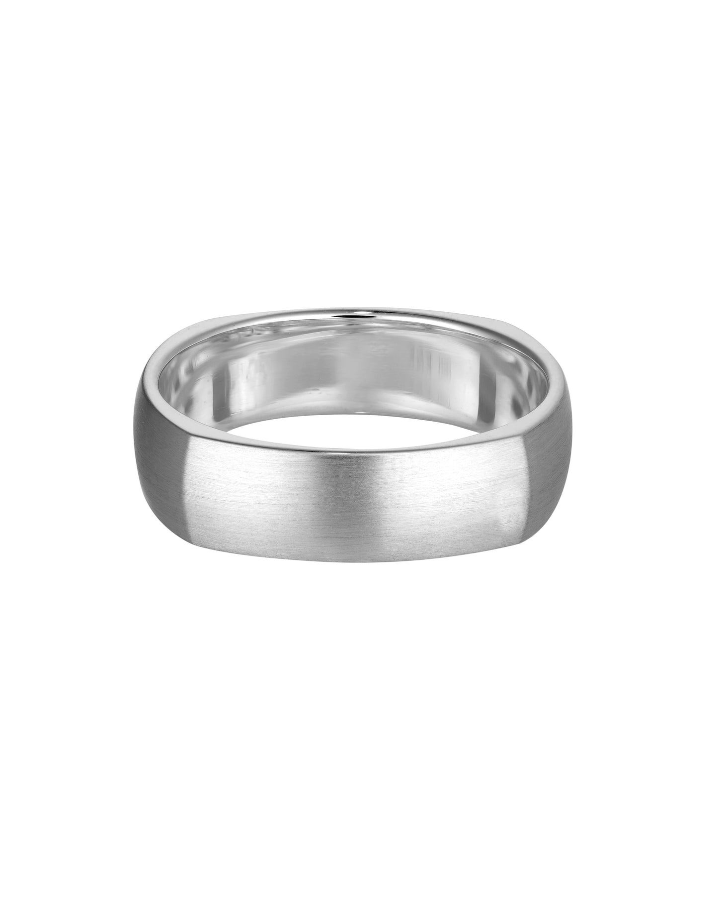 Sleek silver ring with a wide, smooth band, featuring a brushed matte finish. Elegant and minimalist jewellery design. Perfect for luxury styling.