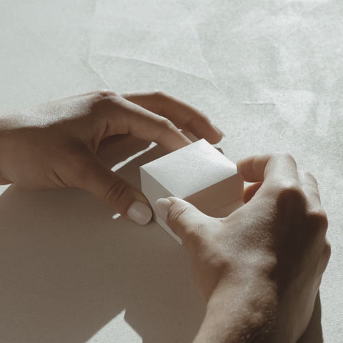 Video of model opening a jewellery box and revealing our beautiful Small Baroque Pearl Studs in 9ct yellow gold